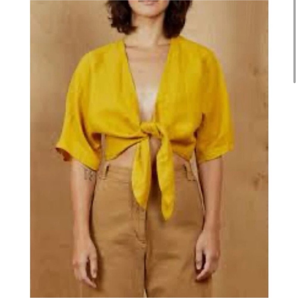 Reformation Yellow Wrap Crop Top - XS, Linen Blend, Tie Front, Made in USA 💛